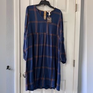 Matilda Jane Dress NEW Navy with a burnt orange window pane detail